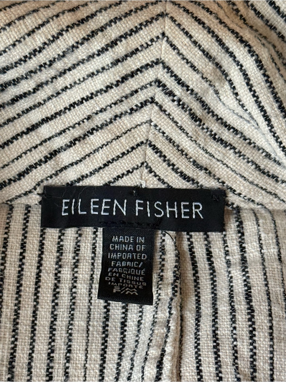 Eileen Fisher Natural Black Striped Cotton Open Front Jacket S M Oversized - Picture 12 of 13